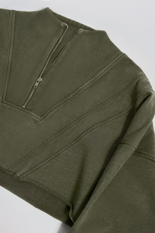 Cotton Jersey Acid Wash Cropped Sweatshirt in Light Green