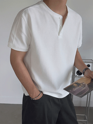 Mona Waffle Henley Neck Muscle Fit 1/2 T-shirt