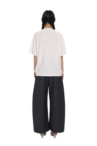 [Moromoro2] Bow Embroidery Flower Washed Cotton  Tee