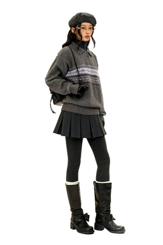 [Moromoro2] Pearl Snowflake Fair Isle Knit  Sweater