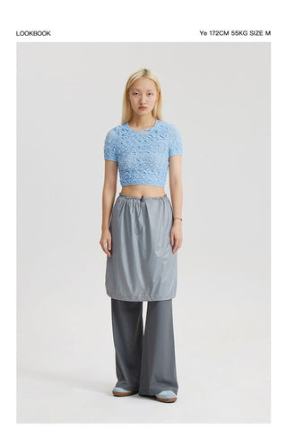 CONP Shirring Cropped T-Shirts (Blue)