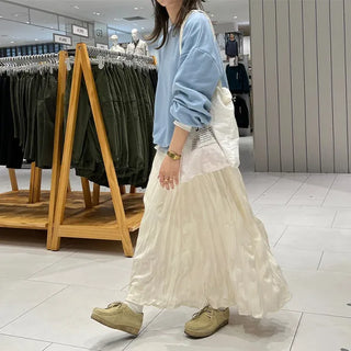 Crinkle pleated long skirt