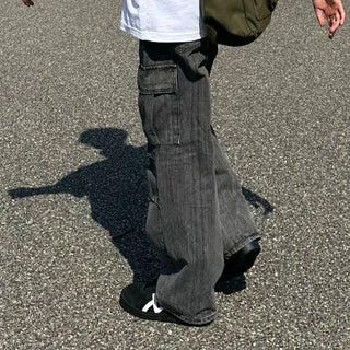 Cargo wide denim pants
