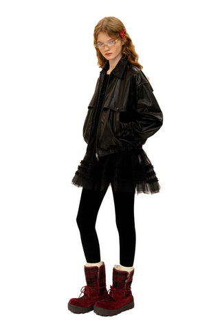 [Moromoro2] Plaid Fur-Lined Platform Snow  Boots