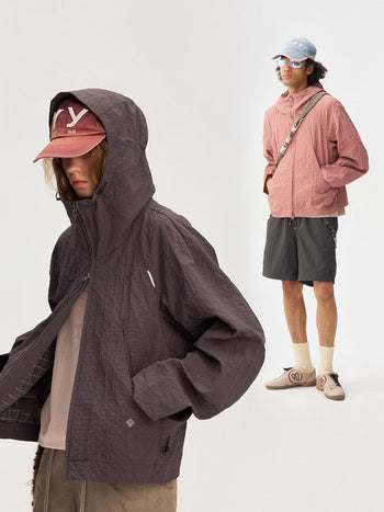 [Monterest] Textured Plaid Hooded Jacket