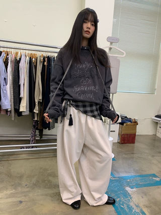 NEVERSEEZ Distressed Patch Embroidered Sweatshirt