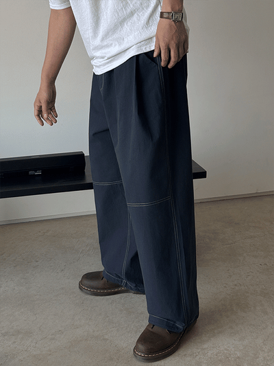 Relieve Stitch One-Pleat Cotton Pants