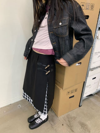 NEVERSEEZ Checkered Patchwork Skirt