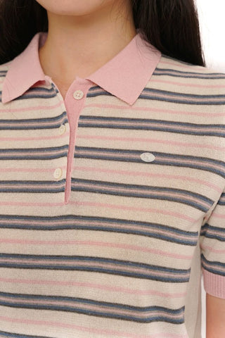 [Moromoro2] Tencel Linen Blend Striped Polo Knit  Top
