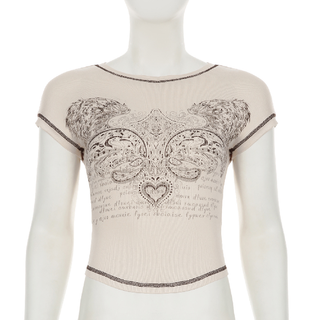 Stitch print crewneck short sleeve top