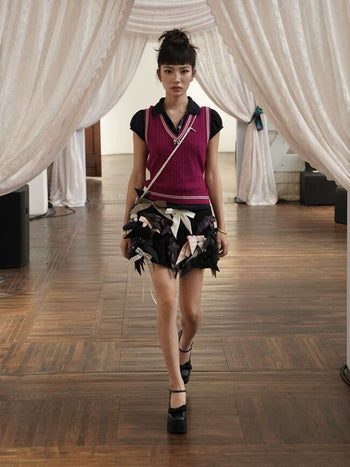 [Moromoro2] Multi-Bow Irregular Pleated Mini  Skirt