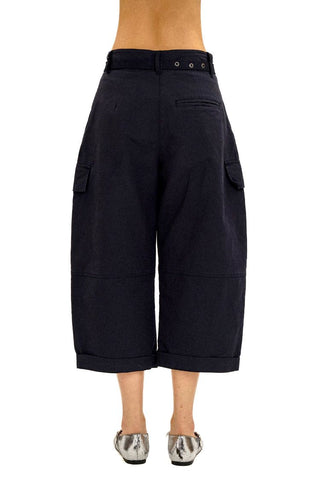 [Moromoro2] 3D Silhouette Belted Work Cropped  Pants