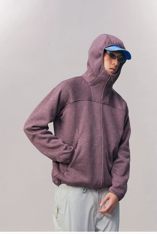 [Monterest] Fleece-Lined Hooded Zip-Up Cardigan