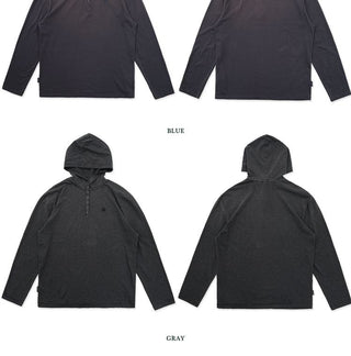 [Moromoro2] Striped Henry Collar Hooded Long Sleeve  Tee