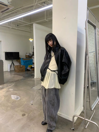 [NeverSeez] Mesh Layered Pleated Vest Dress