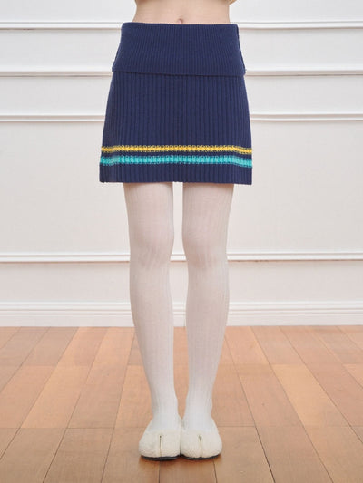 [NECY] Color Block Stripe Knit Skirt