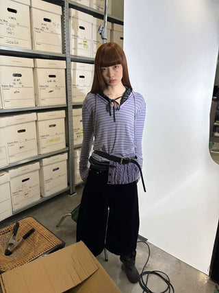 [NeverSeez] Flocked Cropped Wide Leg Jeans