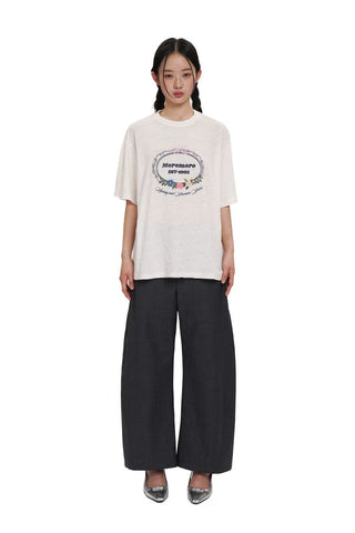 [Moromoro2] Bow Embroidery Flower Washed Cotton  Tee