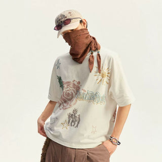 [Monterest] Horse Year Graffiti Print Embroidered Tee