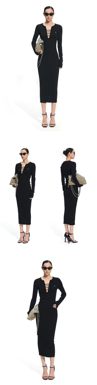 [NOTAWEAR] Deep V-Neck Long Sleeve Dress