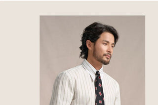 [CULTUM] 1930s Long Point Collar Striped Shirt