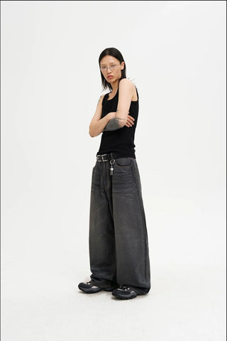 [MASONPRINCE] Waxed Relaxed Wide Leg Jeans