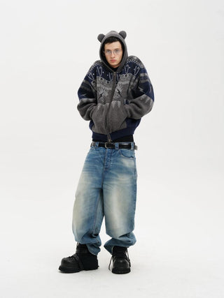 [MASONPRINCE] Funny Bear Fleece Lined Hooded Knit