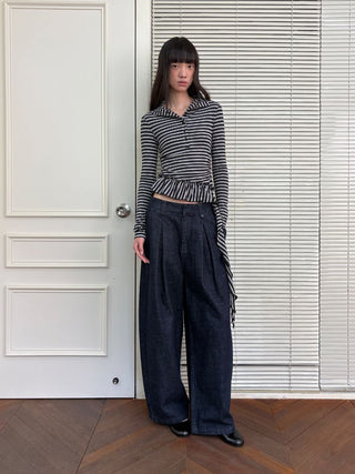 [NeverSeez] Raw Denim Wide-leg Jeans