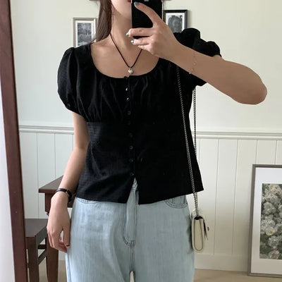 Marcel Shirred Short-Sleeve Blouse
