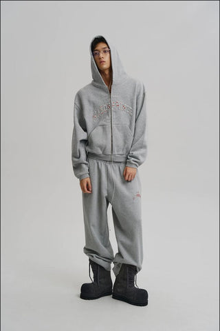 [MASONPRINCE] Washed Logo Applique Zip Hoodie Set