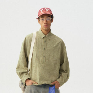 [Monterest] Oversized Half-Placket Check Shirt