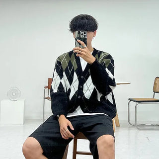 Argyle knit cardigan