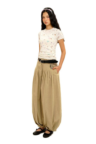 [Moromoro2] Cotton Pleated Tapered Wide  Pants