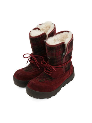 [Moromoro2] Plaid Fur-Lined Platform Snow  Boots