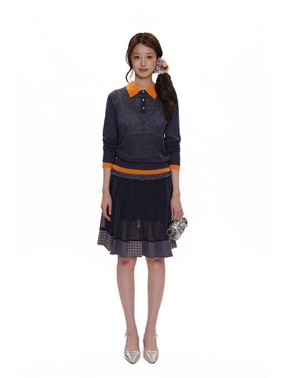 [moromoro2] Pleated Mesh Panel Skirt