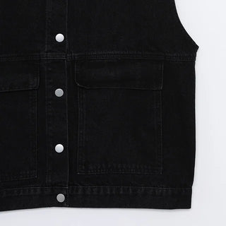 denim pocket boxy vest