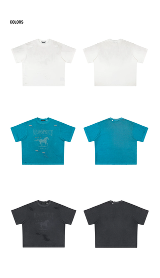 [MASONPRINCE] Distressed Horse Print Cotton Tee