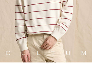 [CULTUM] Crewneck Striped Cotton Knit Sweater
