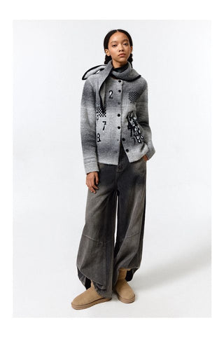 CONP Gradient Gray Number Cardigan