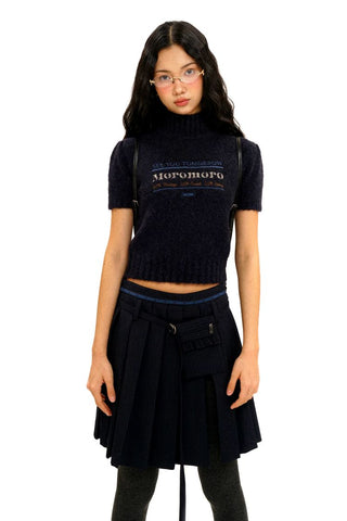 [Moromoro2] Alpaca Blend Logo Embroidered Mock Neck  Knit