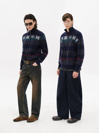 [MASONPRINCE] Fair Isle Cable Knit Wool Blend Cardigan