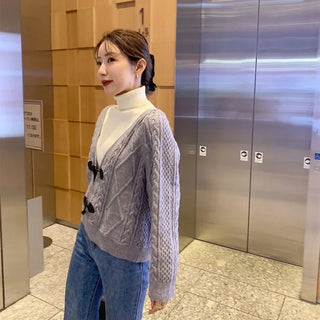 Cropped duffel knit cardigan