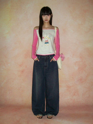 [moromoro2] Bow Pocket Wide Jeans