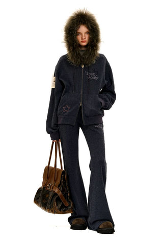 [Moromoro2] Rhinestone Printed Sweatshirt  Set