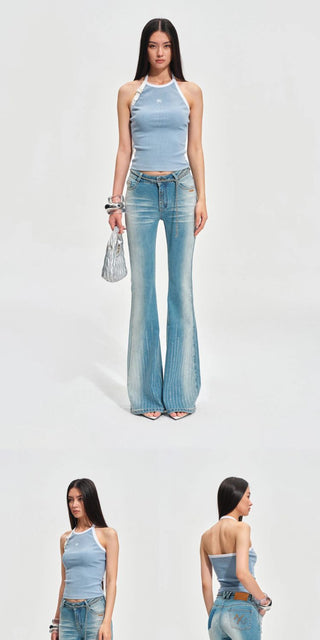 [NOTAWEAR] Rhinestone Flare Jeans Mid-Rise