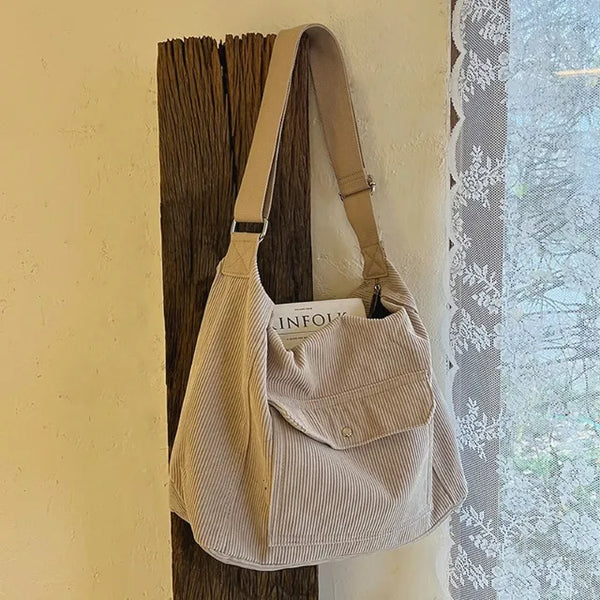 Corduroy Pocket Big Cross Eco Bag (6 colors)