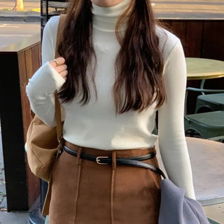 Rosé Ribbed High Neck T-Shirt