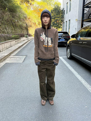 [NeverSeez] Striped Hooded Base Layer Knit Top