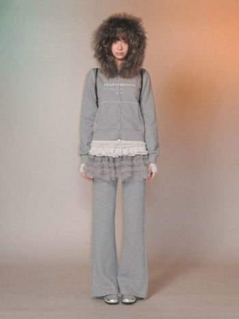 [Moromoro2] Fur Collar Hoodie & Flare Sweatpants  Set
