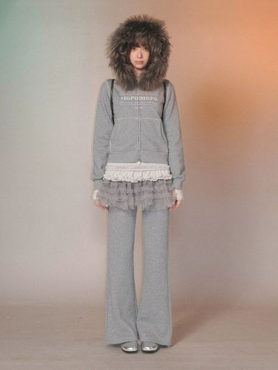 [Moromoro2] Fur Collar Hoodie & Flare Sweatpants  Set